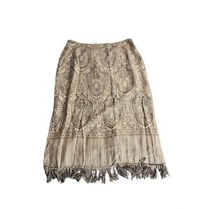 Dressbarn Women XL Brown Paisley Print Lined Maxi Skirt Fringe Bottom‎